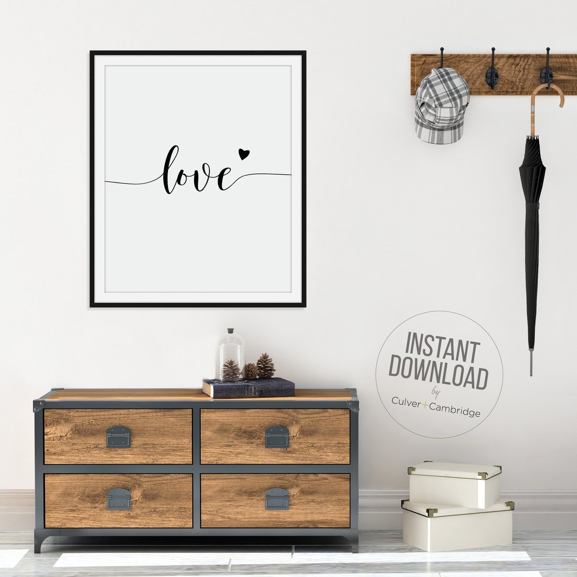 Love Script Heart Minimalist Poster Wedding Anniversary Gift Art - Image 3