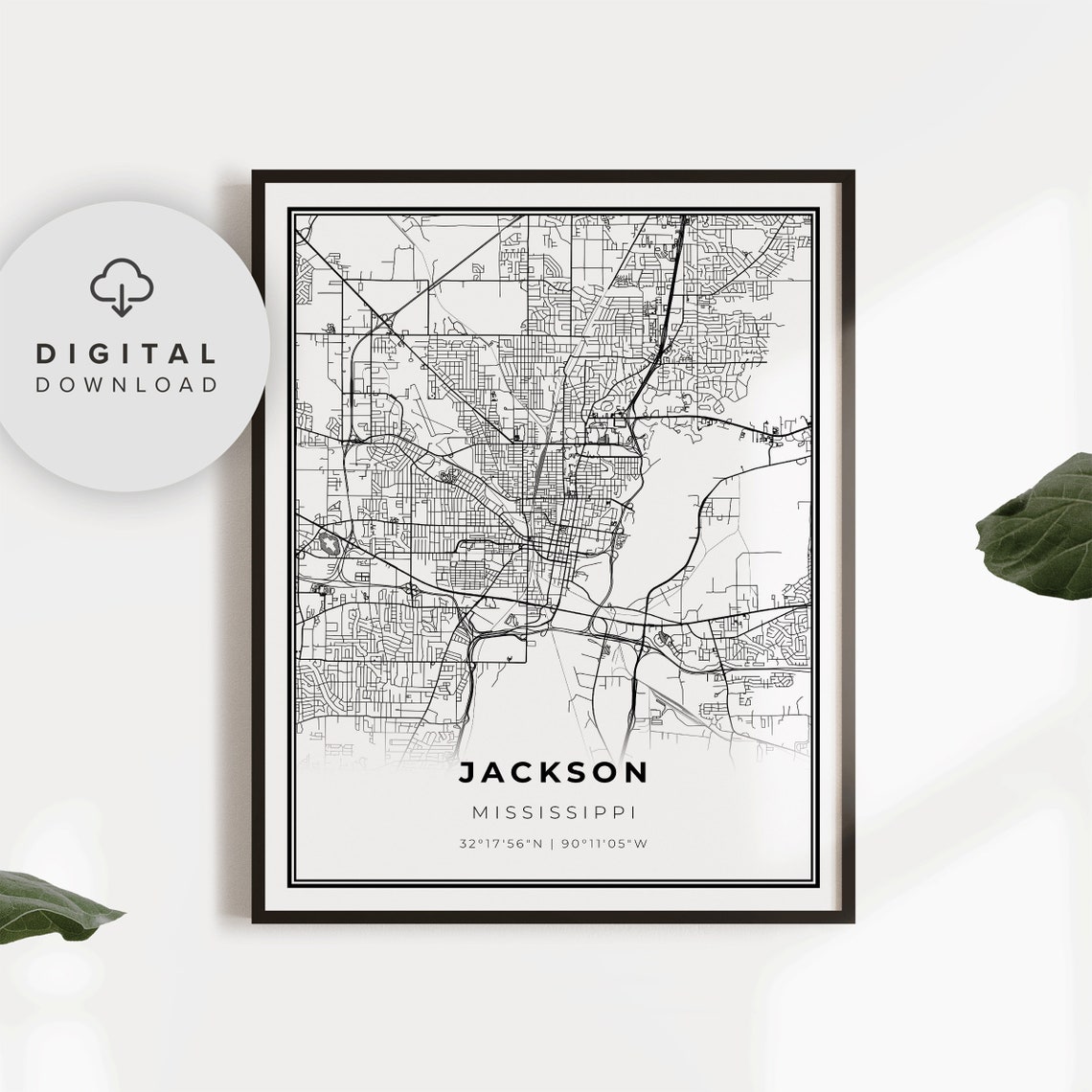 Jackson Map Print Mississippi Ms Usa Art Poster City Street Road Wall Np333