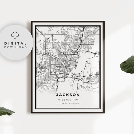 Jackson Map Print Mississippi Ms Usa Art Poster City Street Road Wall Np333