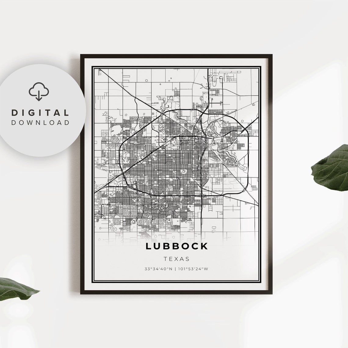 Lubbock Map Print Texas Tx Usa Art Poster Tech City Street Road Np247