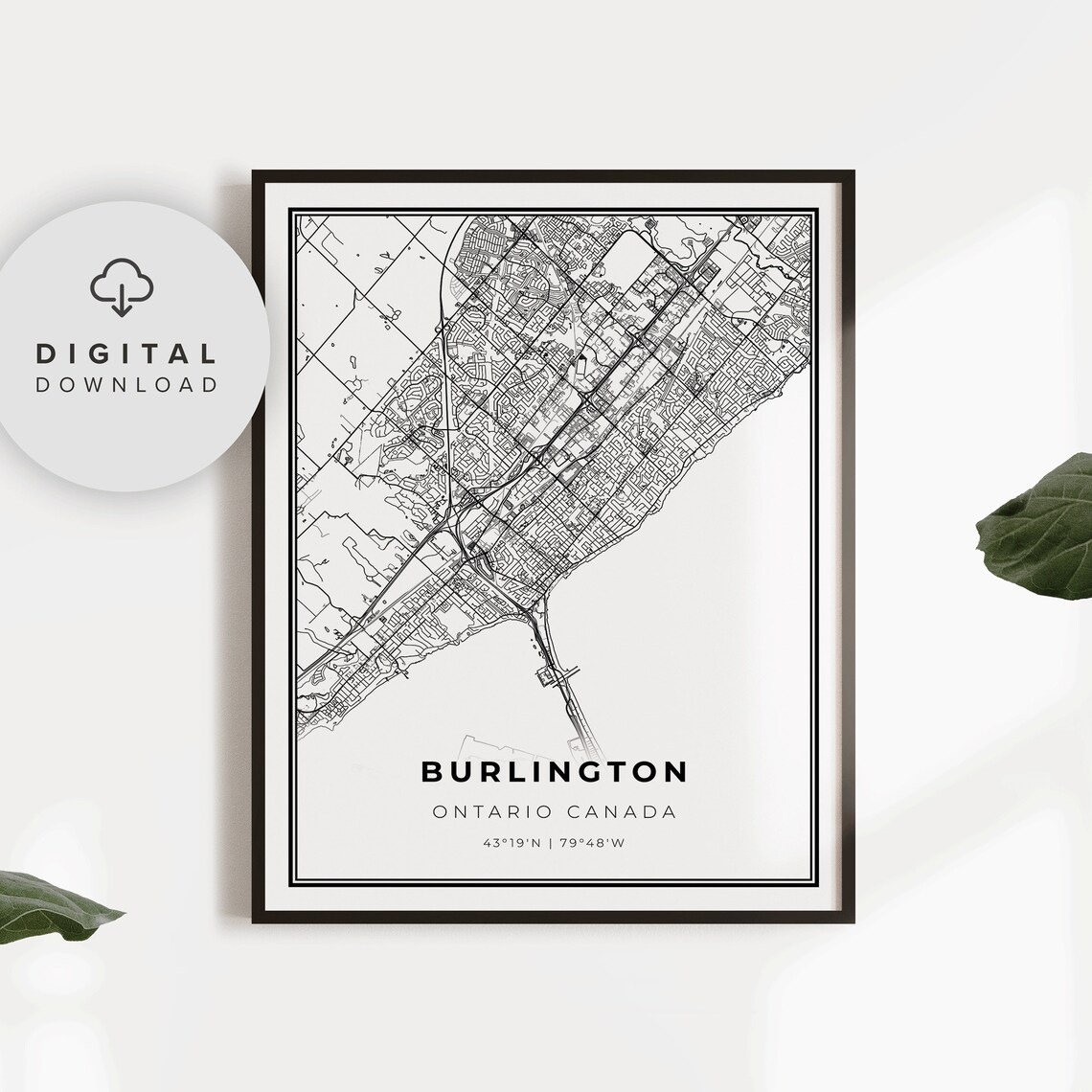 Burlington Ontario Canada City Street Roads Map Print for Decor