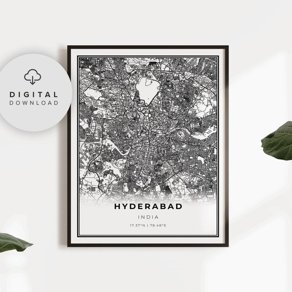 Hyderabad Map Print India Art Poster Telangana City Street Road Prints Np702