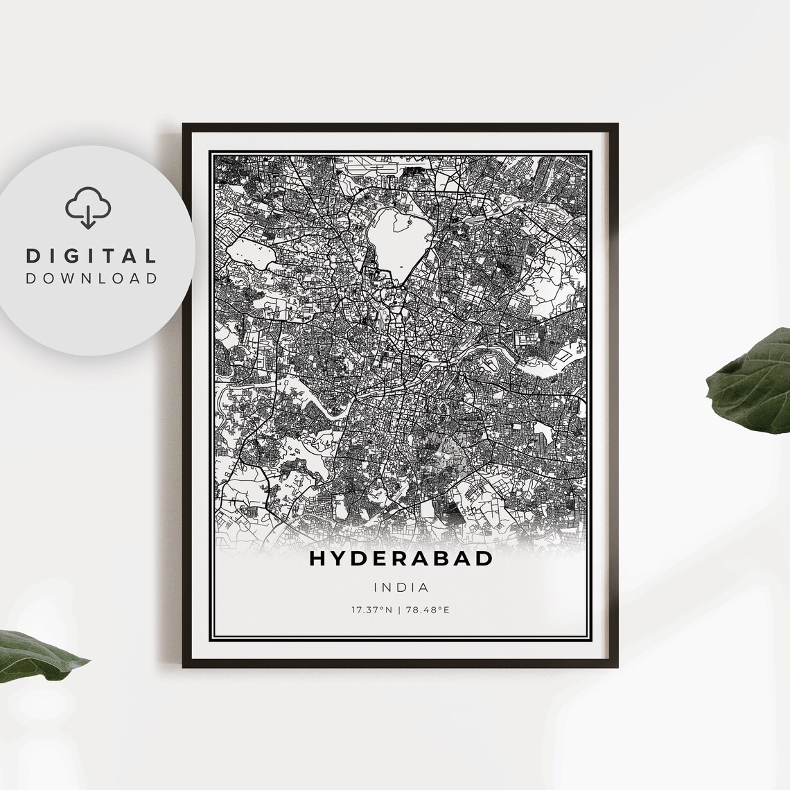 Hyderabad India Map Minimalist Detailed Street Line Art Poster