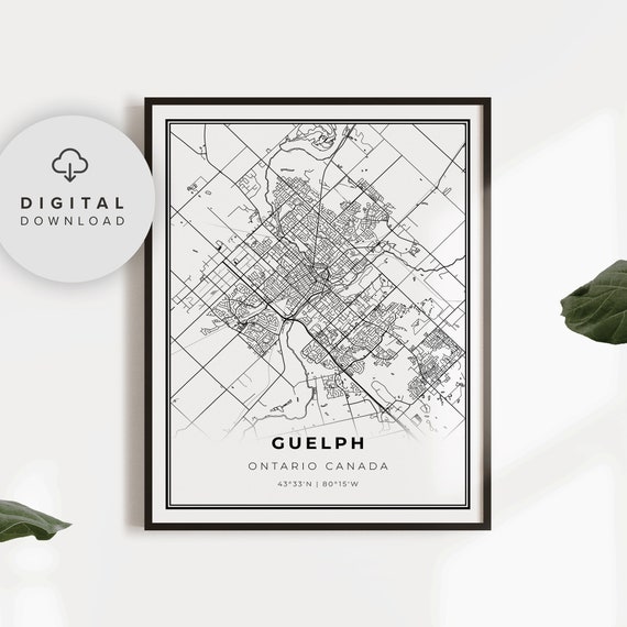 Guelph Map Print Ontario On Canada Art Poster Kitchener City Street Road Gift Her Np732