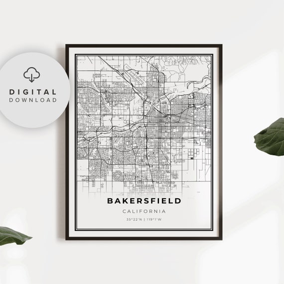 Bakersfield Map Print Ca Usa Art Poster City Street Road Np147