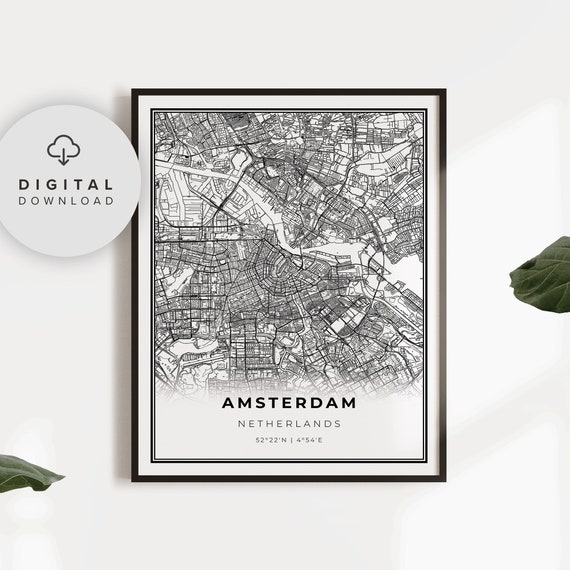 Amsterdam Map Print Netherlands Nederland Holland Art Poster City Street Road Gift Doctor Np813