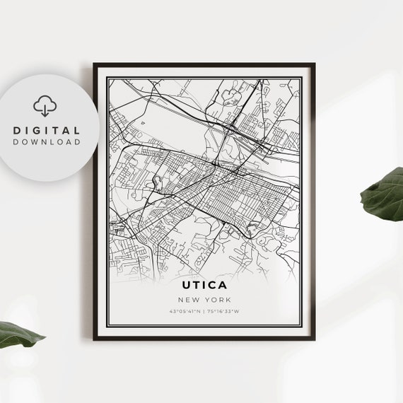 Utica Map Print New York Art Poster Ny Usa City Street Road Etsy Entryway Np83