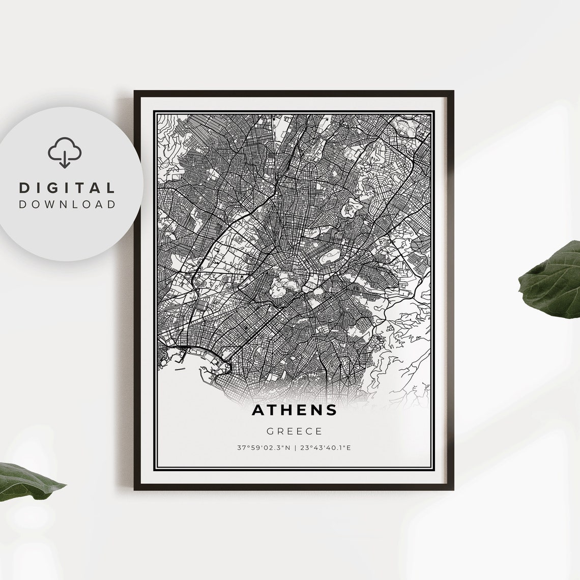 Athens Greece City Street Map Minimalist Ancient Line Art Poster