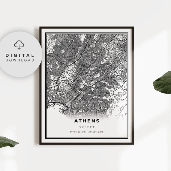 Athens Map Print Greece Art Poster City Street Road Livingroom Gift For The Boss Np668