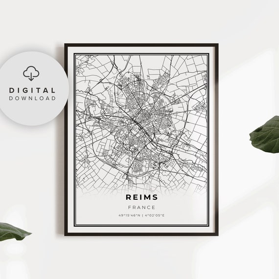 Reims Map Print France Art Poster City Street Road Gift Roommate Np461