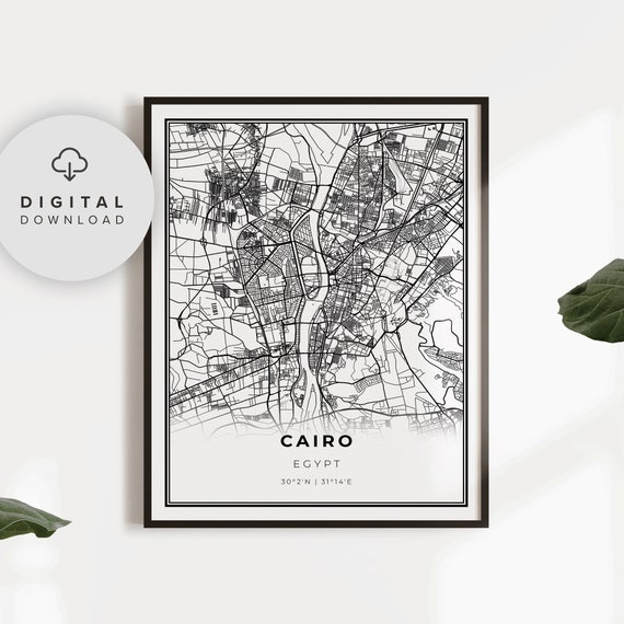 Cairo Map Print Egypt Art Poster Giza Arab Africa City Street Road Gift Him Np674