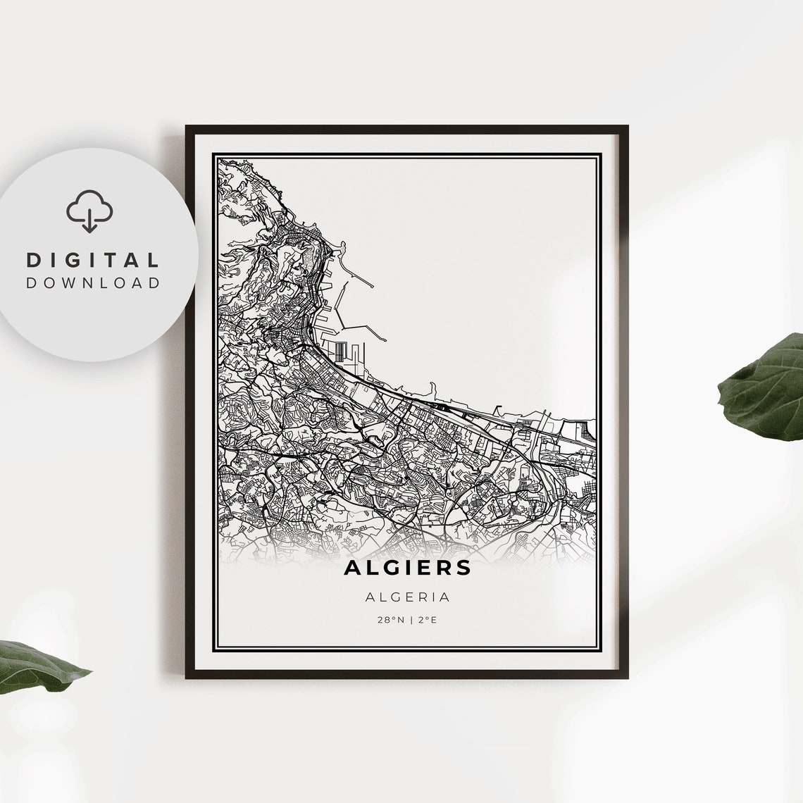 Algiers Map Print Algeria Art Poster Alger City Street Road Np864