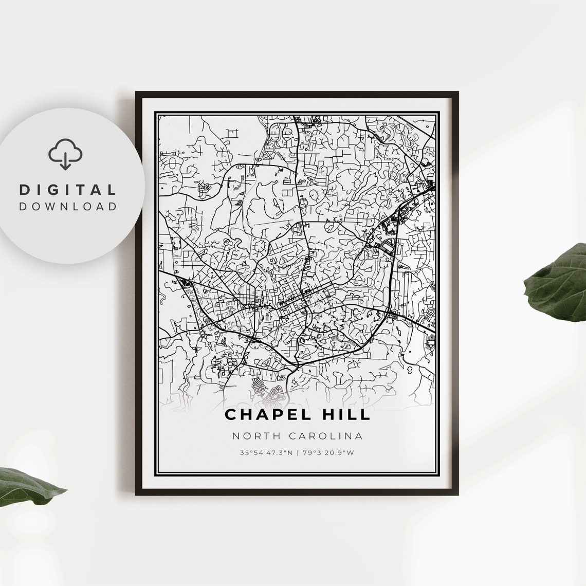 Chapel Hill North Carolina Minimalist Street Map Black White Poster