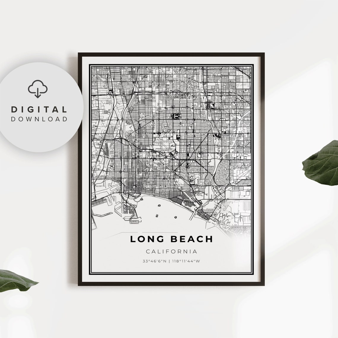 Long Beach Map Print Ca Usa Art Poster City Street Road Np28