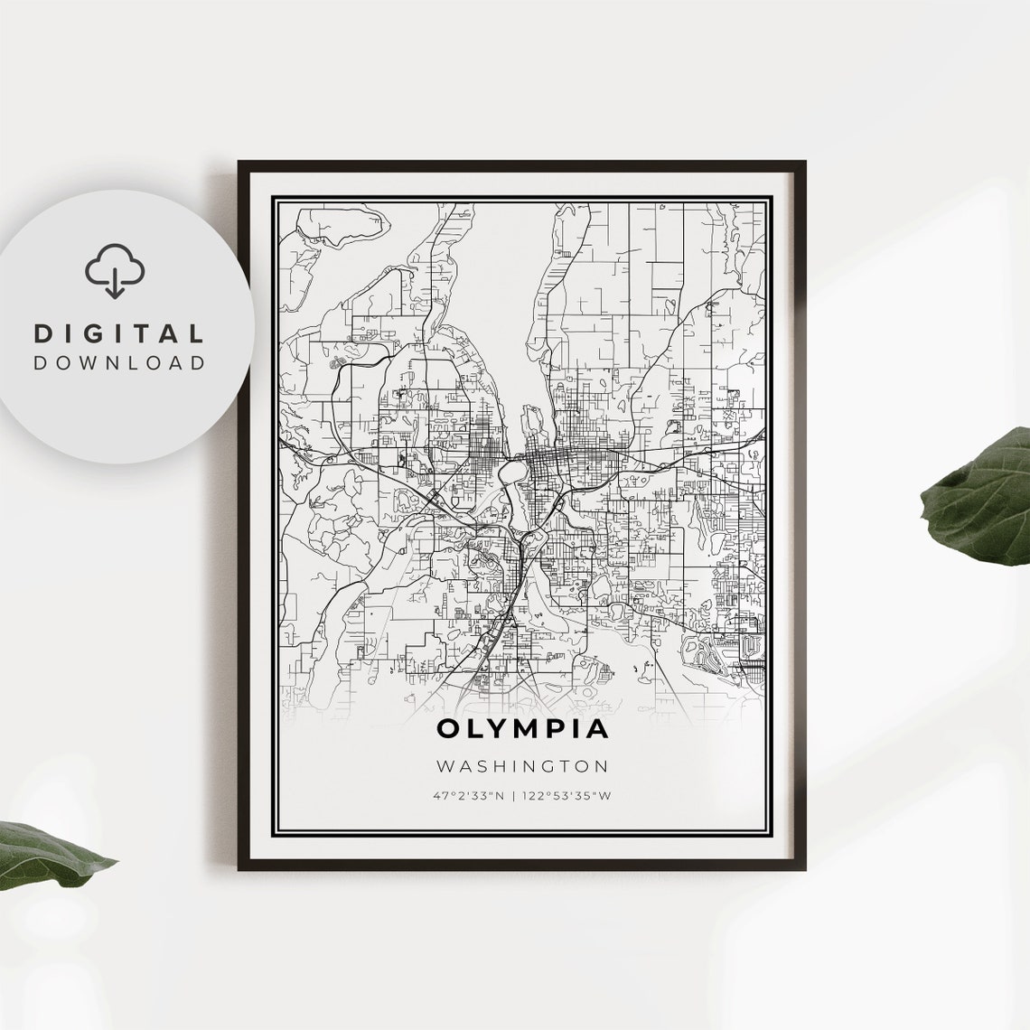 Olympia Map Print Washington Art Poster City Street Road Prints Entryway Np318