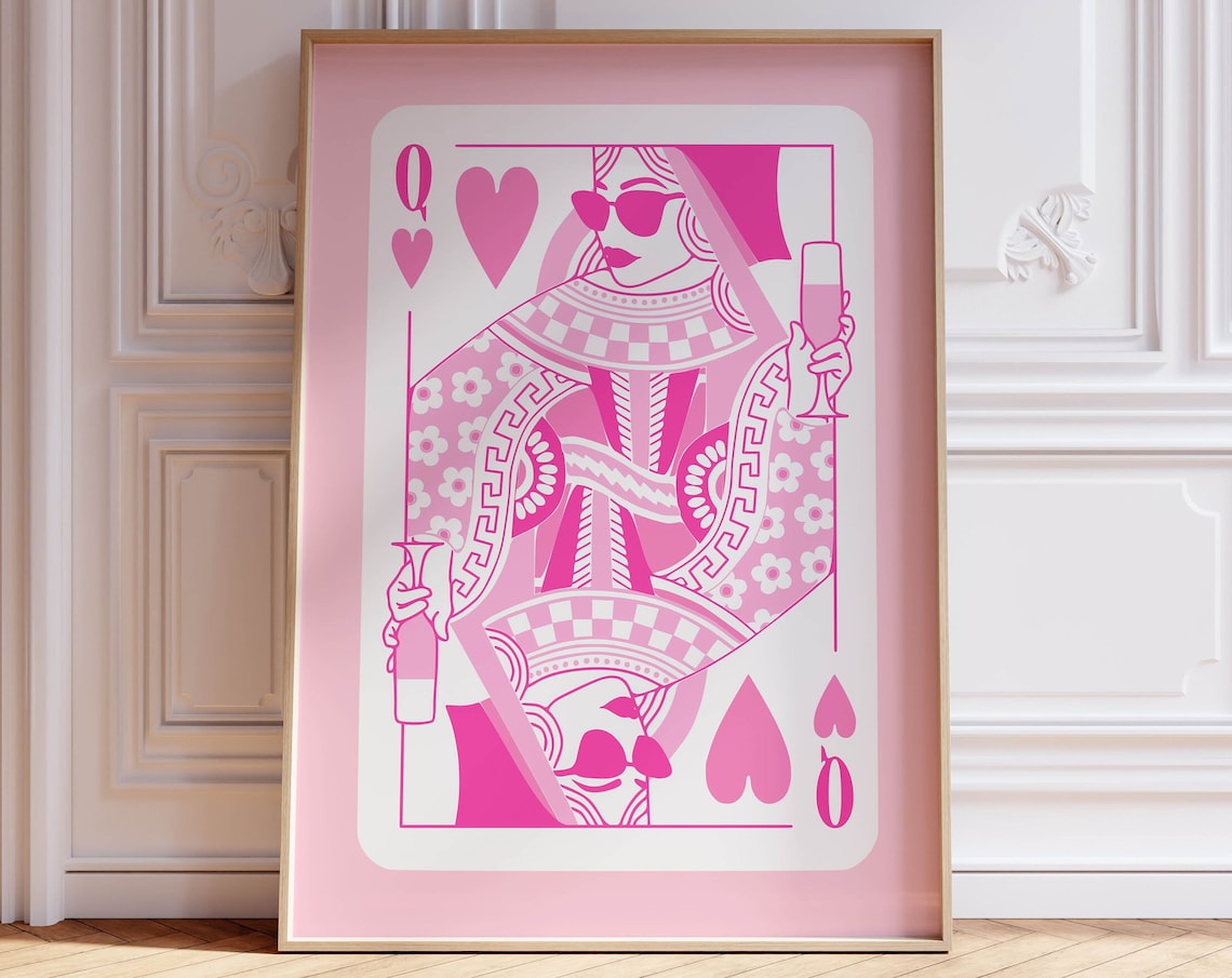 Queen Of Hearts Pink Retro Wall Art Print