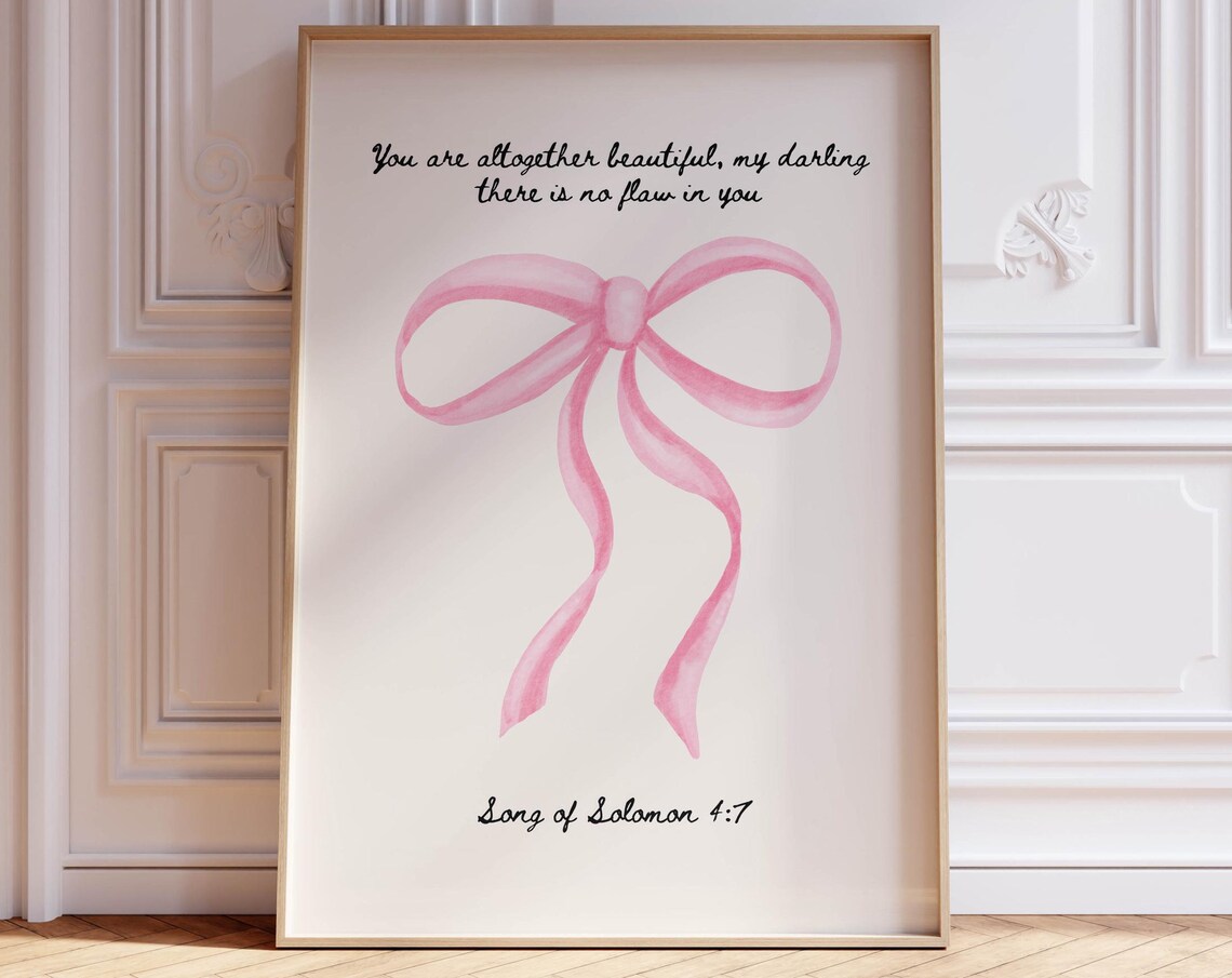 Scripture Pink Print, Bow Wall Decor Art Print