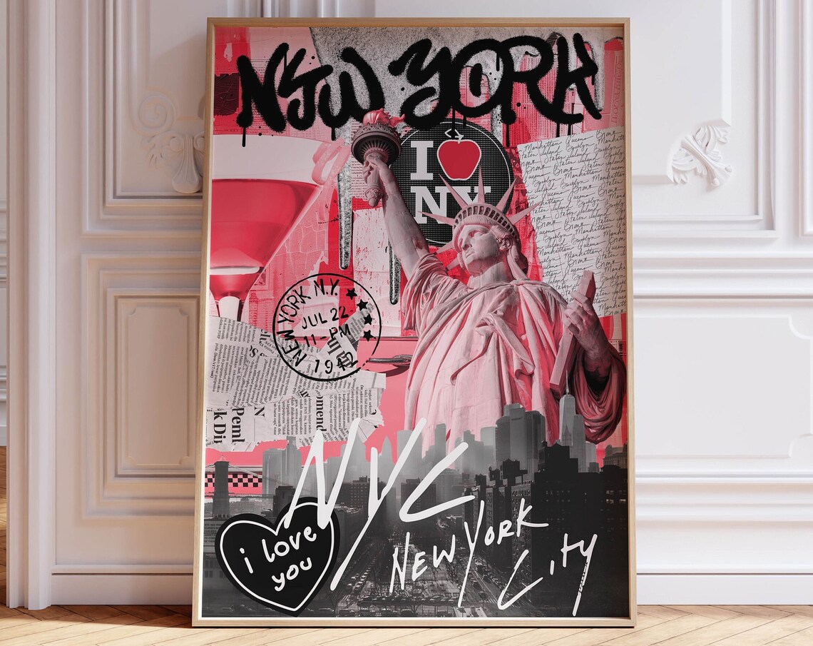New York City Graffiti Collage Statue of Liberty Art Wall Poster