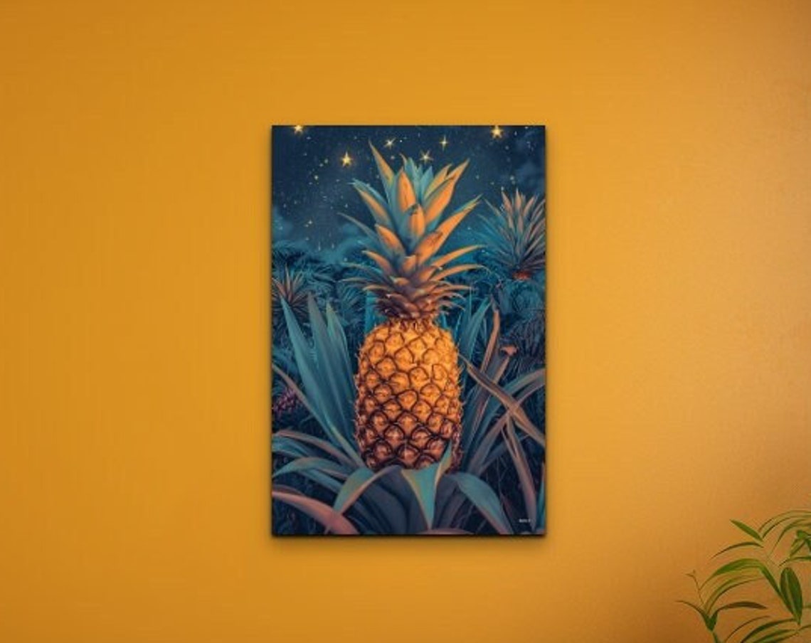 Pineapple Under Starry Night Sky Tropical Jungle Fruit Wall Art