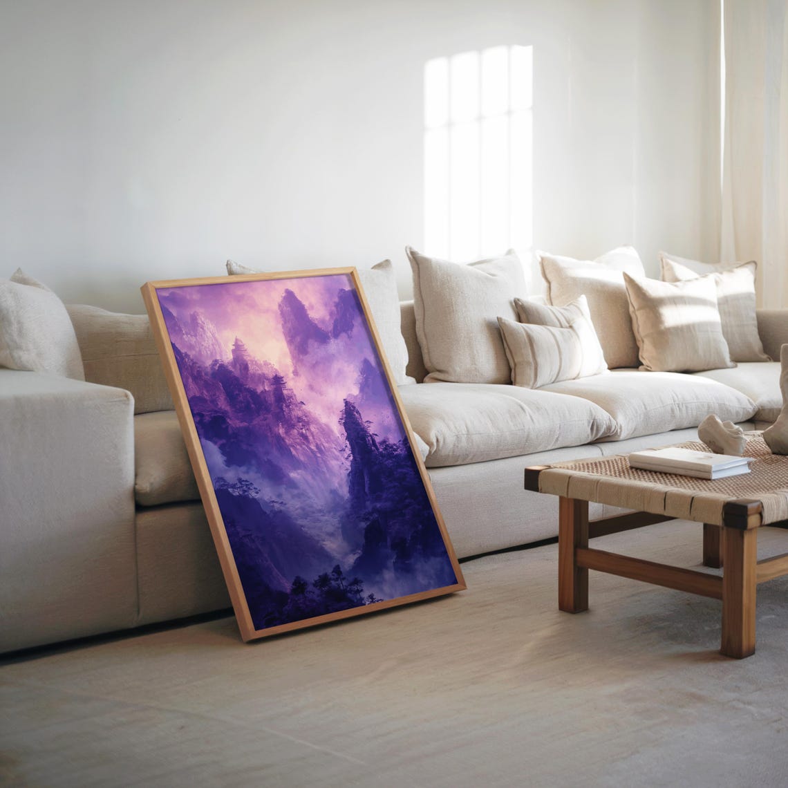 Purple Misty Mountain Peaks Pastel Vaporwave Dreamy Art Poster