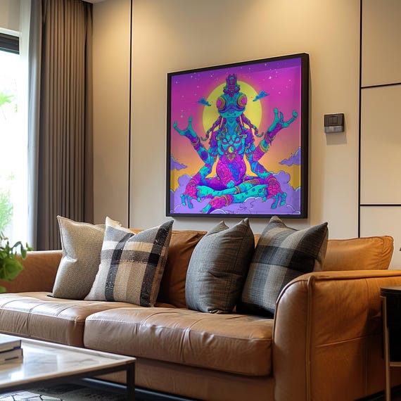 Psychedelic Woman Poster Vibrant Art Neon Palette Maximalist Design Surrealist Illustration Wall Decor Modern