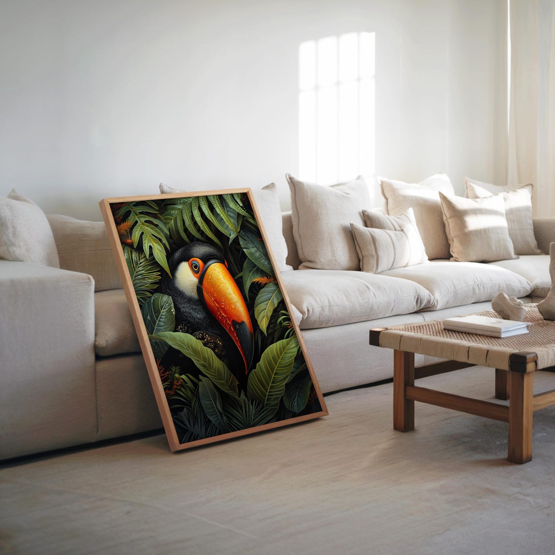 Toucan Orange Beak Tropical Jungle Lush Green Leaves Art Poster