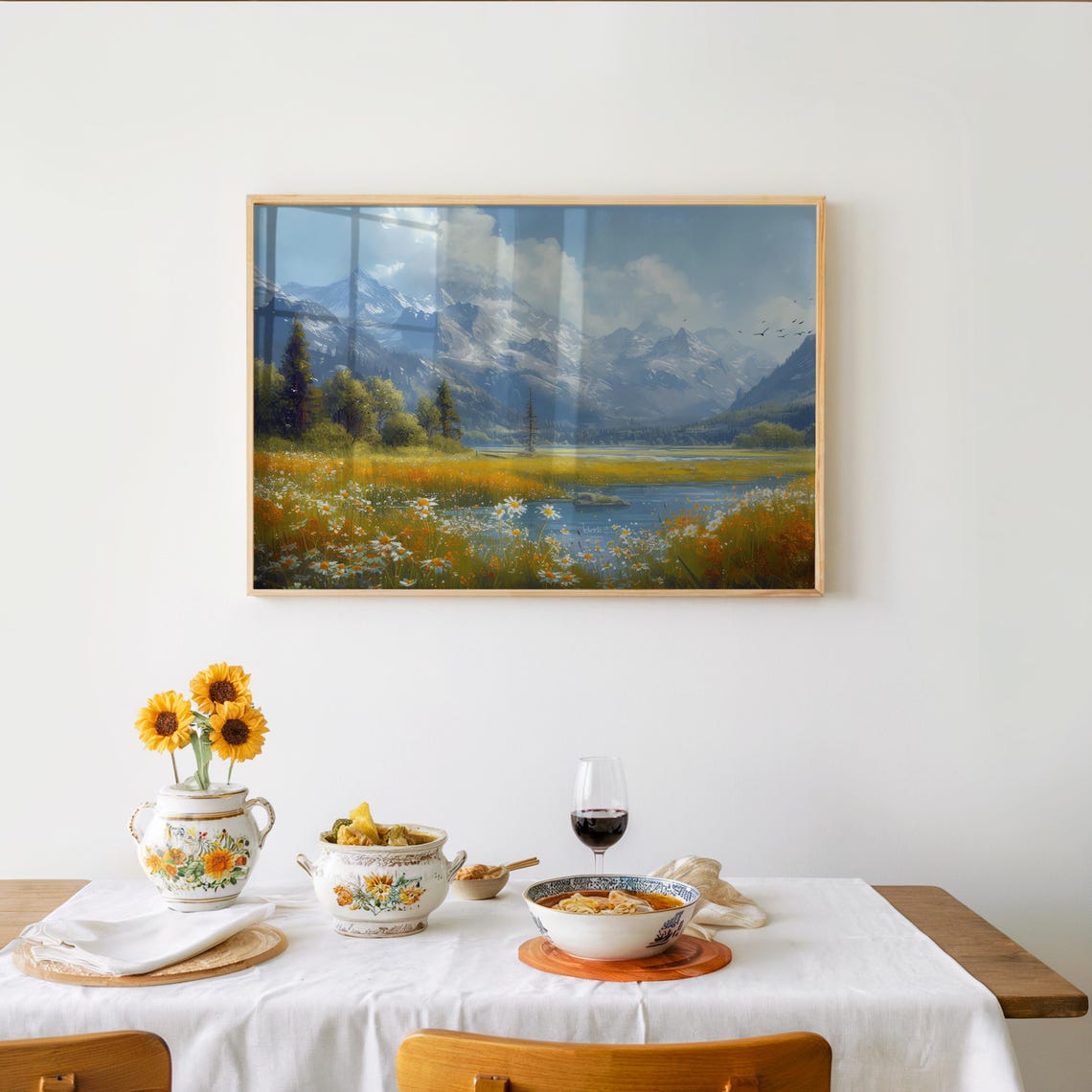 Mountain Lake Wildflower Meadow Alpine Landscape Painting Poster