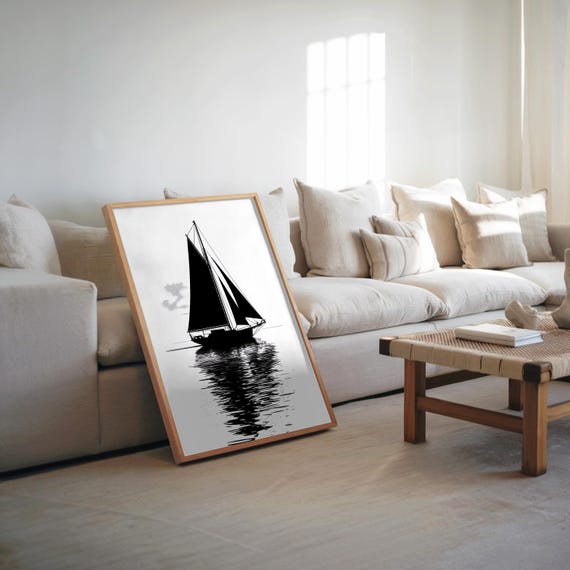 Sailboat Art Halftone Manga Ink Drawing Duotone Monochrome Flat Shading Glossy Vibe Vector Print
