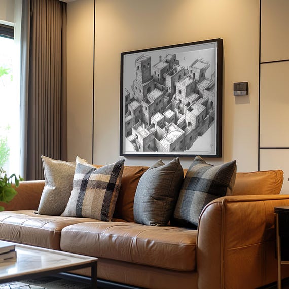 Cubist Brutalist Architecture Ink Drawing 3d Render Monochrome Poster Abstract Design Contemporary Art Wall Decor Modern A