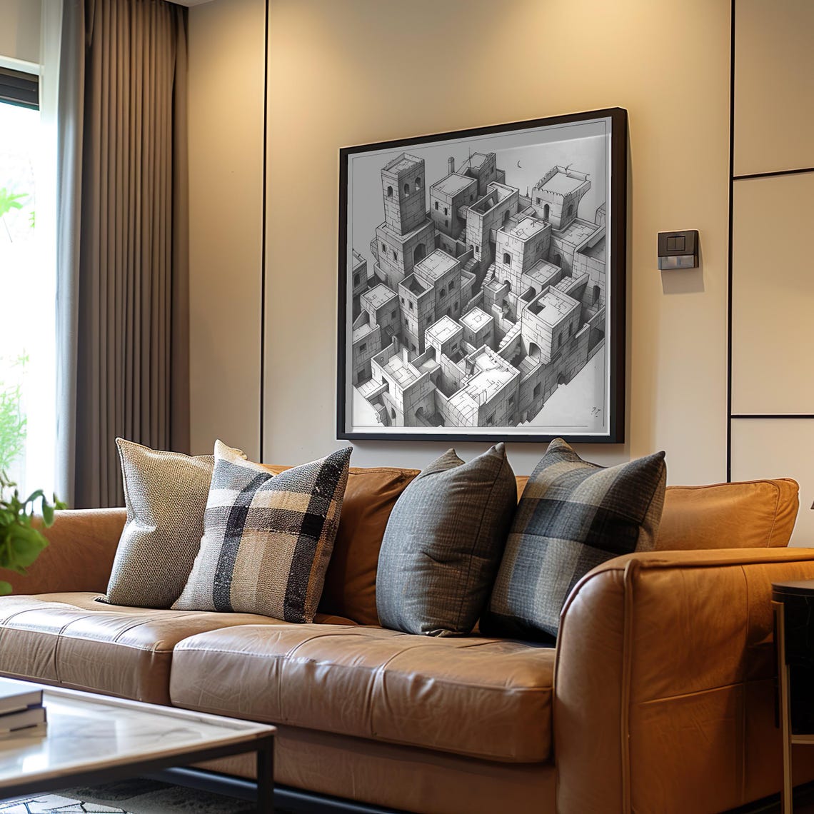 Impossible Architecture Ink Drawing Escher Style Black Art Poster