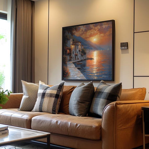 Impressionistic Sunset Poster Water Boat Art Vibrant Colors Dreamy Vibe Oil Painting Airbrush Artistry Warm T