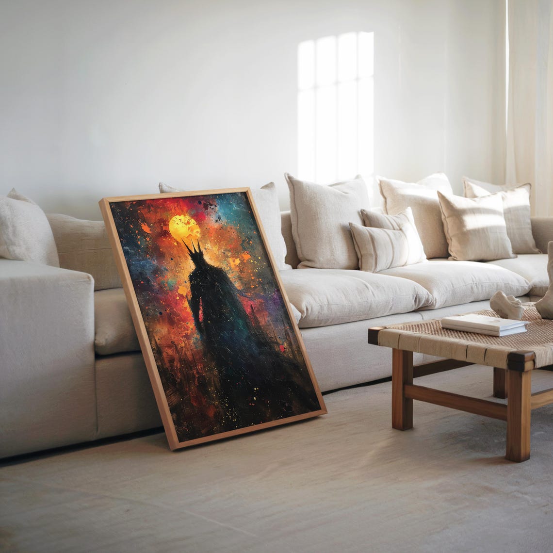 Crowned King Silhouette Neon Sunset Cinematic Fantasy Wall Art