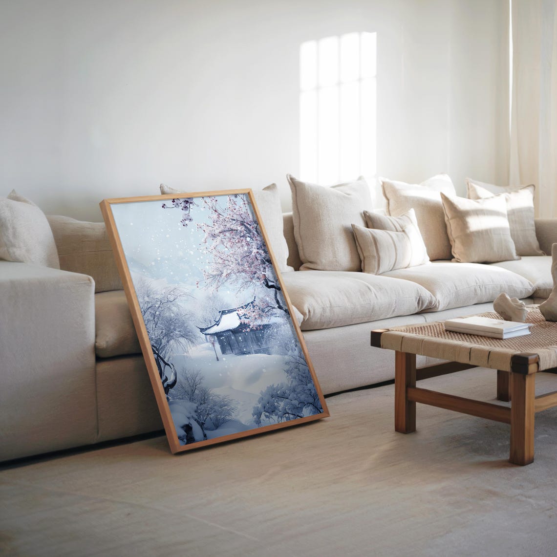 Serene Snowy Winter Pavilion With Cherry Blossoms Asian Art Poster