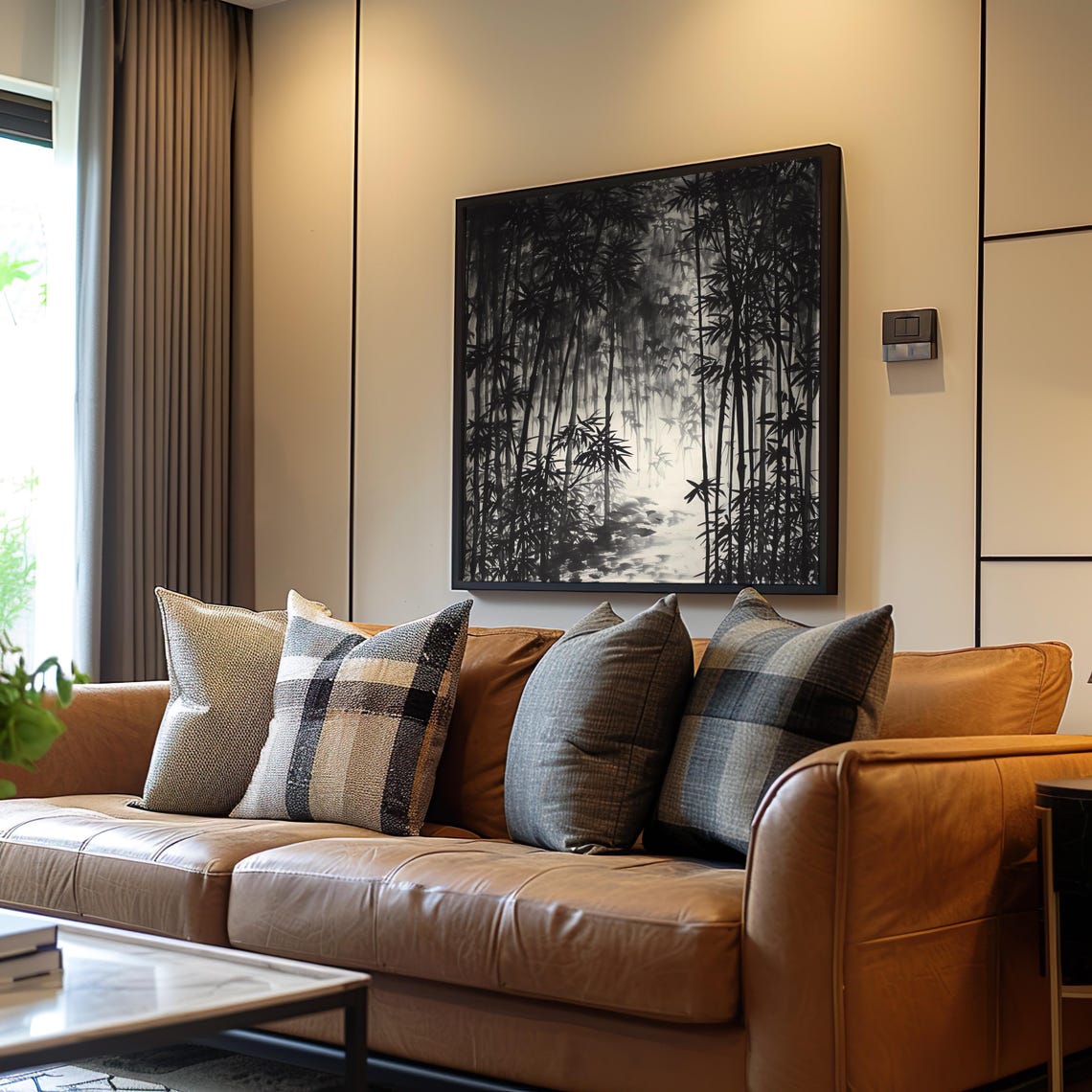 Monochrome Bamboo Grove Ink Painting Serene Asian Art Poster