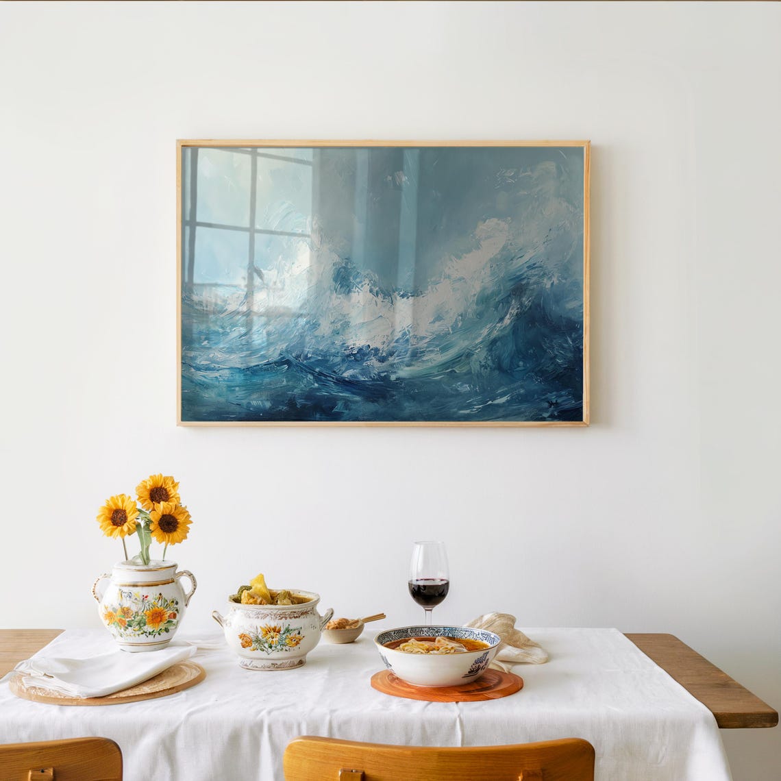 Ocean Wave Abstract Blue Painting Poster Monochrome Sea Wall Decor