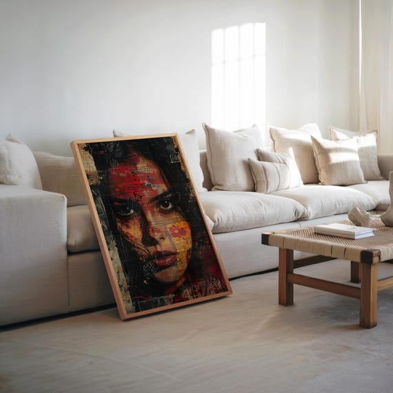 Photorealistic Woman Portrait Impressionism Collage Painting Warm Tones Art Vibrant Color Artwork Gritty Cinematic