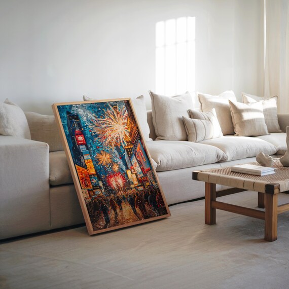 Urban Fireworks Impressionist Maximalist Poster Vibrant Muted Colors Skyline Art Print Street Home Decor Wall