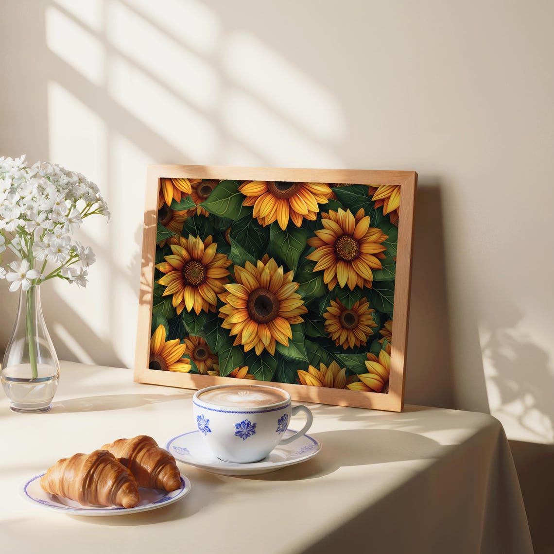 Sunflower Pattern Golden Yellow Floral Botanical Art Poster Home Decor