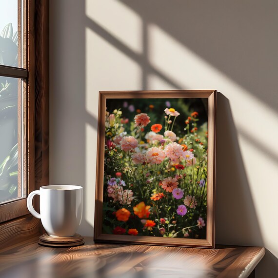 Sunlit Wildflower Meadow Vibrant Colorful Bloom Photography Poster