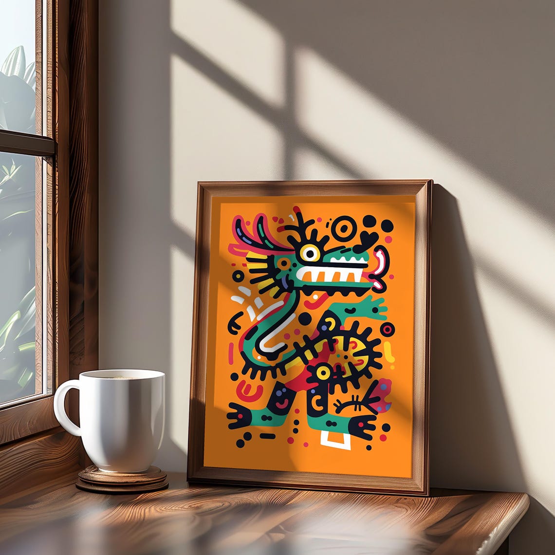 Colorful Neon Dragon Memphis Style Maximalist Pop Art Poster