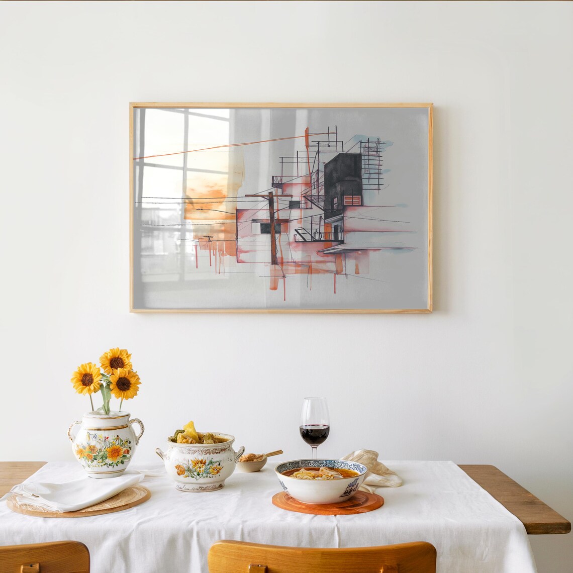 Midcentury Modern Brutalist Architecture Watercolor Sketch Poster
