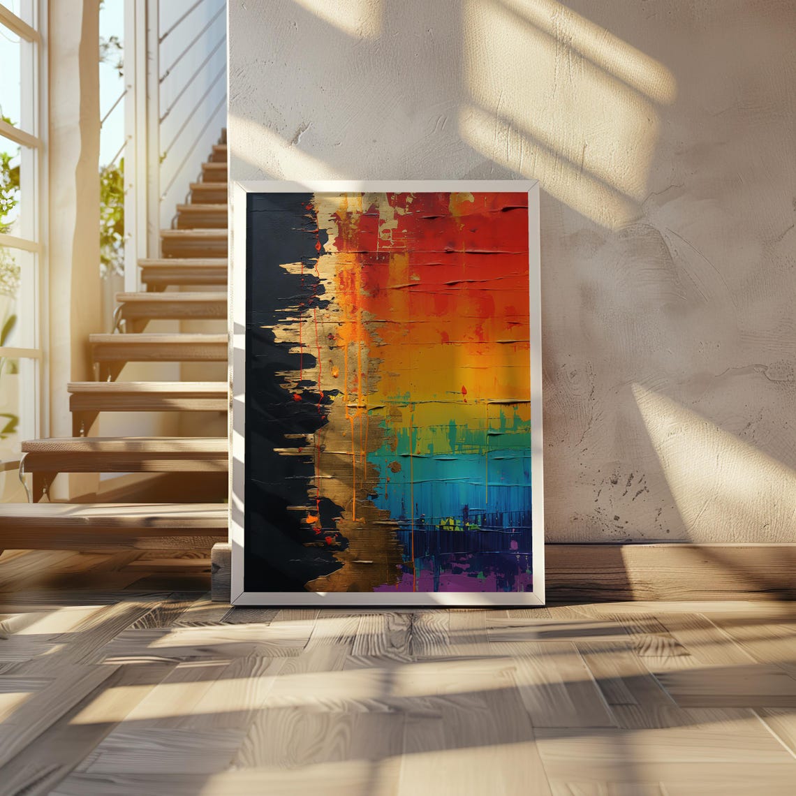 Multicolor Abstract Expressionist Gradient Rainbow Texture Poster