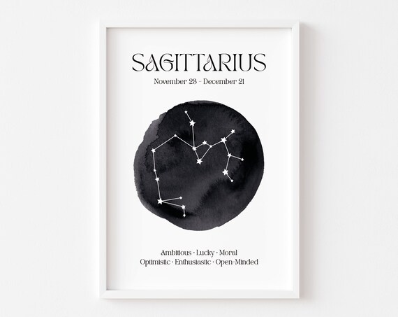 Sagittarius Zodiac Print Astrology Prints Star Wall Art Celestial Sign Spiritual Poster Constellation Fire