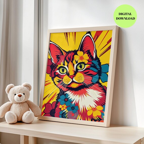 Pop Art Cat, Funky Feline Art Print