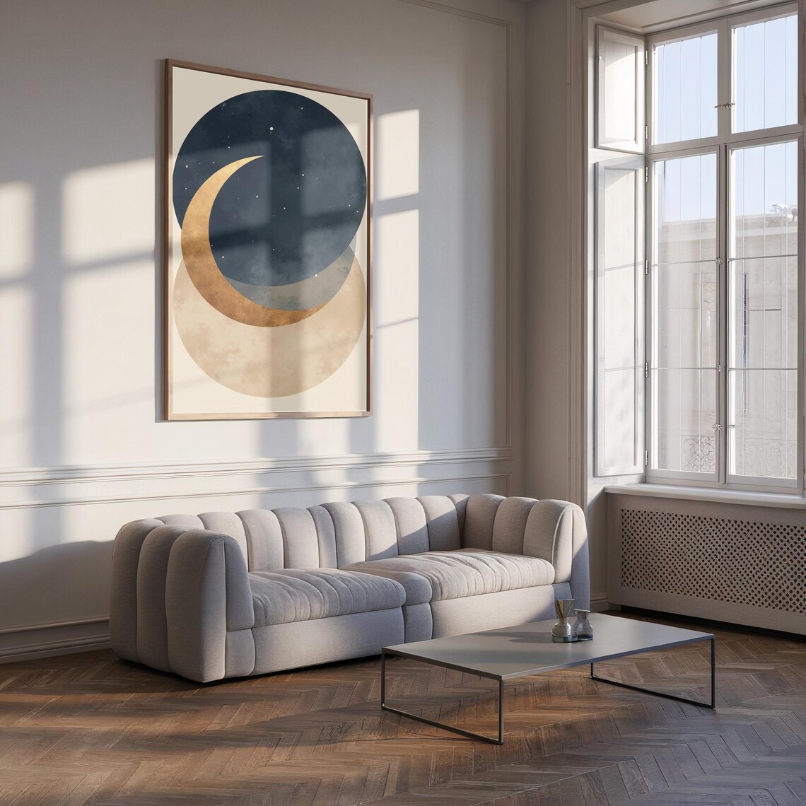 Modern Abstract Moon Phase, Celestial Night Sky Art Print - Image 2