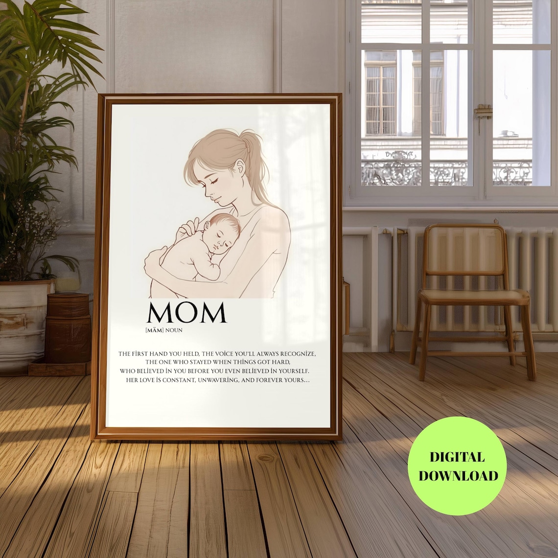 Minimalist Mom And Baby, Mother Typography Art Print