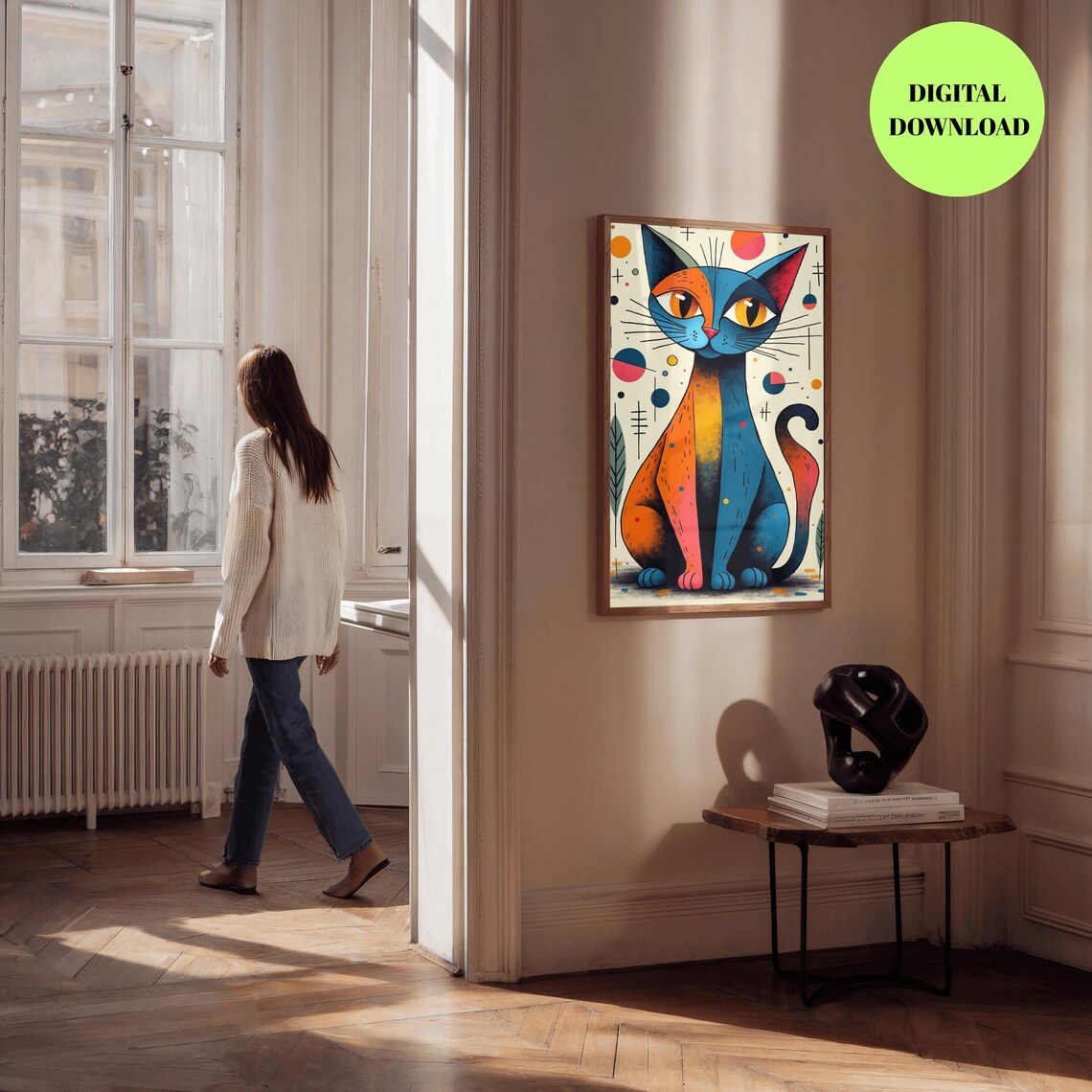 Picasso Inspired Cat Art, Colorful Geometric Pop Art - Image 2
