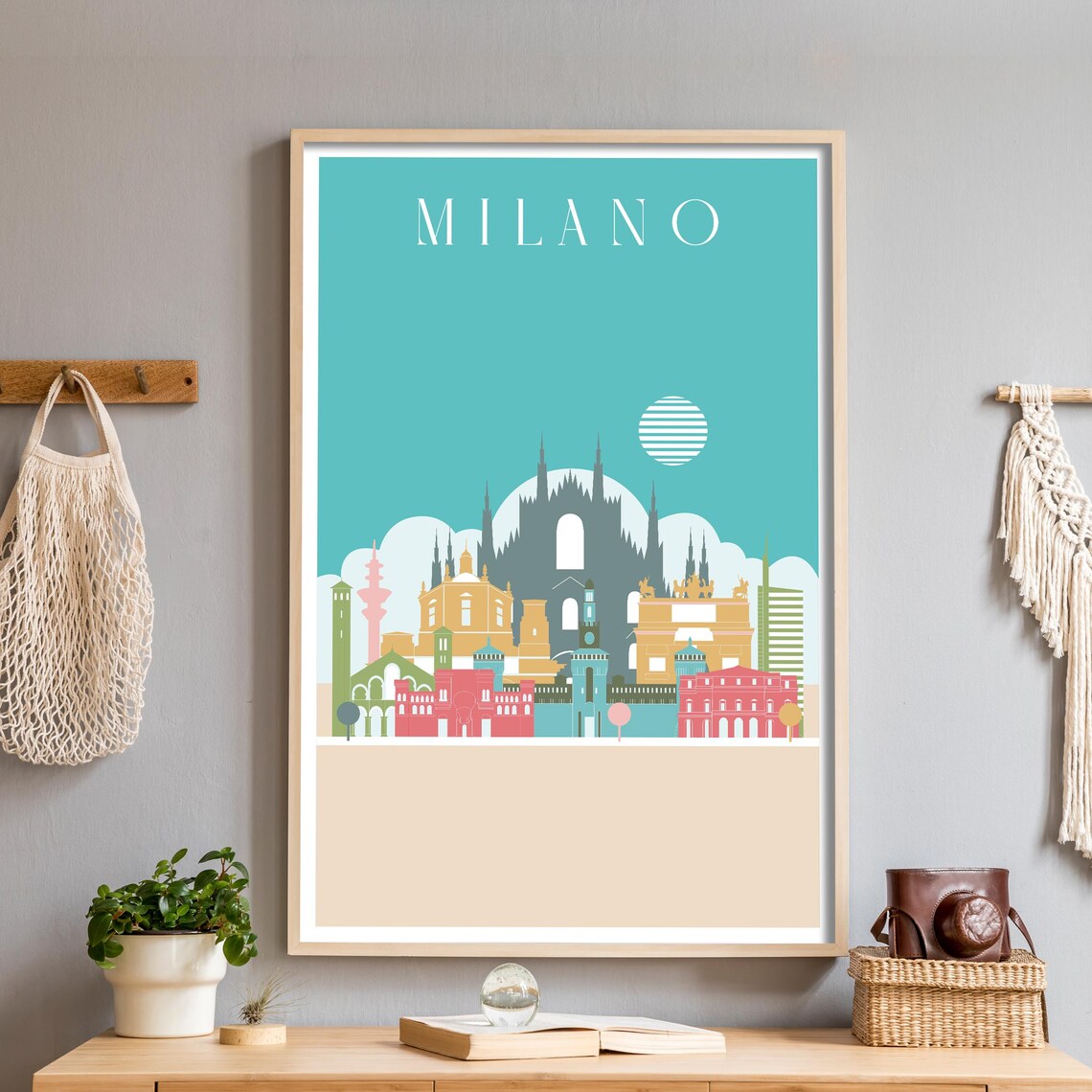 Milano Italy Teal Duomo Fashion Skyline Illustration Travel Poster