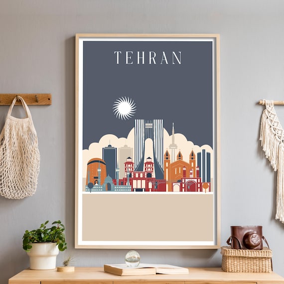 Tehran Iran Navy Night Skyline Azadi Tower Illustration Poster