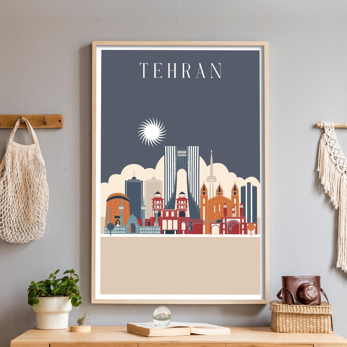Tehran Iran Navy Night Skyline Azadi Tower Illustration Poster